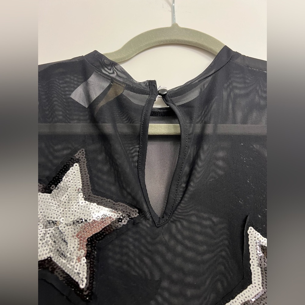 LN midi pencil shift mesh dress black stars Christmas sequin divided Medium M - Picture 6 of 10